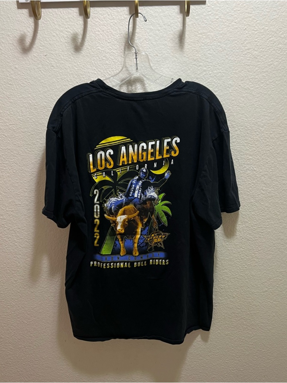 Los Angeles Bull Riding Graphic Tee - Black with Yellow & Blue Print